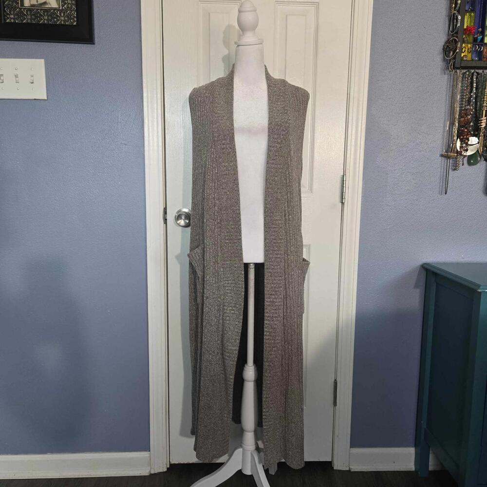 Belah & Codey Women L Green Heathered Sleeveless Duster Fall Transition Boho